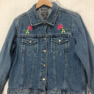 New York City Design‎ Co Jeans Denim Jacket Rose Embroidered Jean Coat